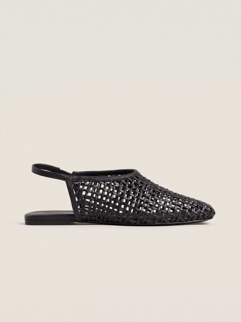 Zara Home Braided Leather Slingback Ballet Flats Black Leather Size 38